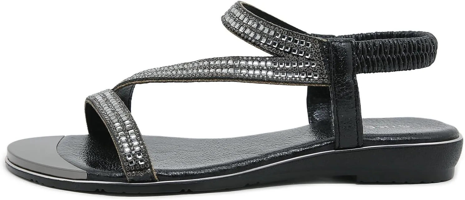 Meeshine Women's Rhinestone Flat Sandals Open Toe Comfortable Dressy Summer Ankle Casual Wedding Party Beach Sandals