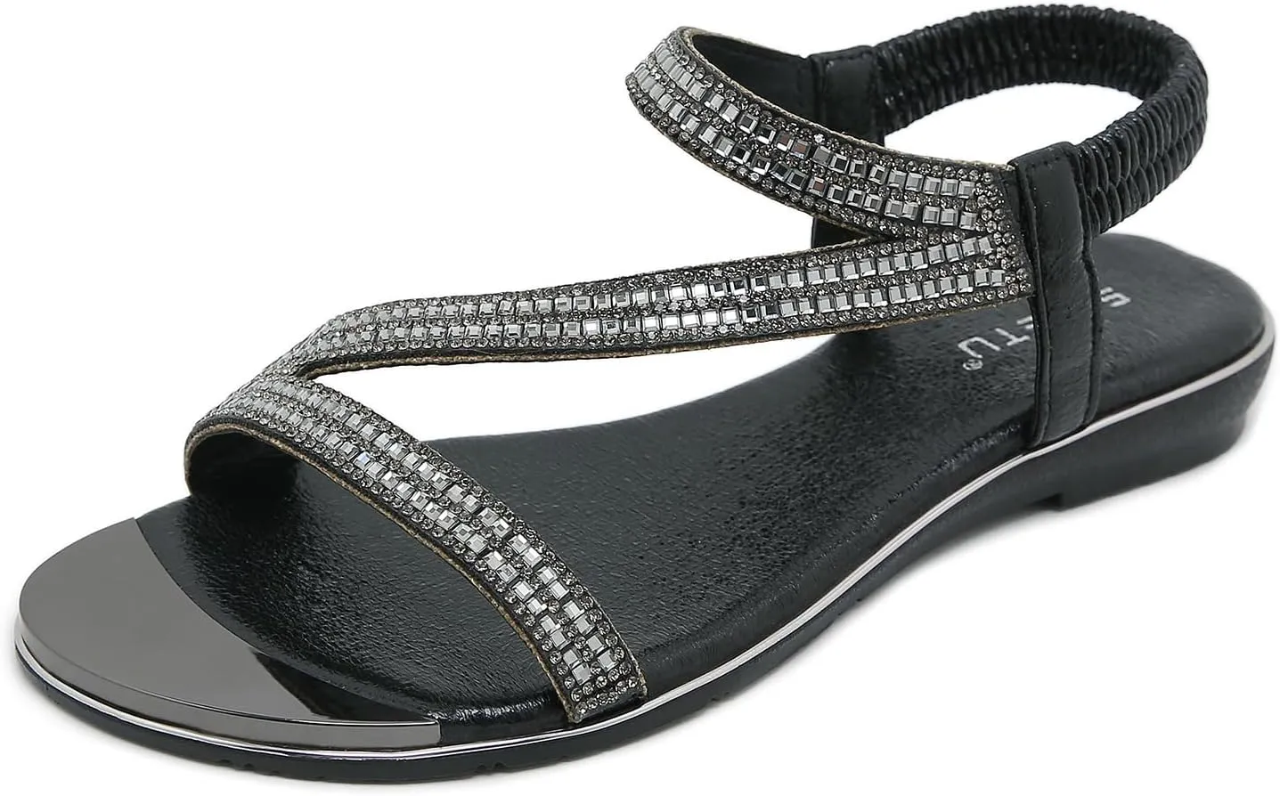 Meeshine Women's Rhinestone Flat Sandals Open Toe Comfortable Dressy Summer Ankle Casual Wedding Party Beach Sandals