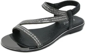 Meeshine Women's Rhinestone Flat Sandals Open Toe Comfortable Dressy Summer Ankle Casual Wedding Party Beach Sandals