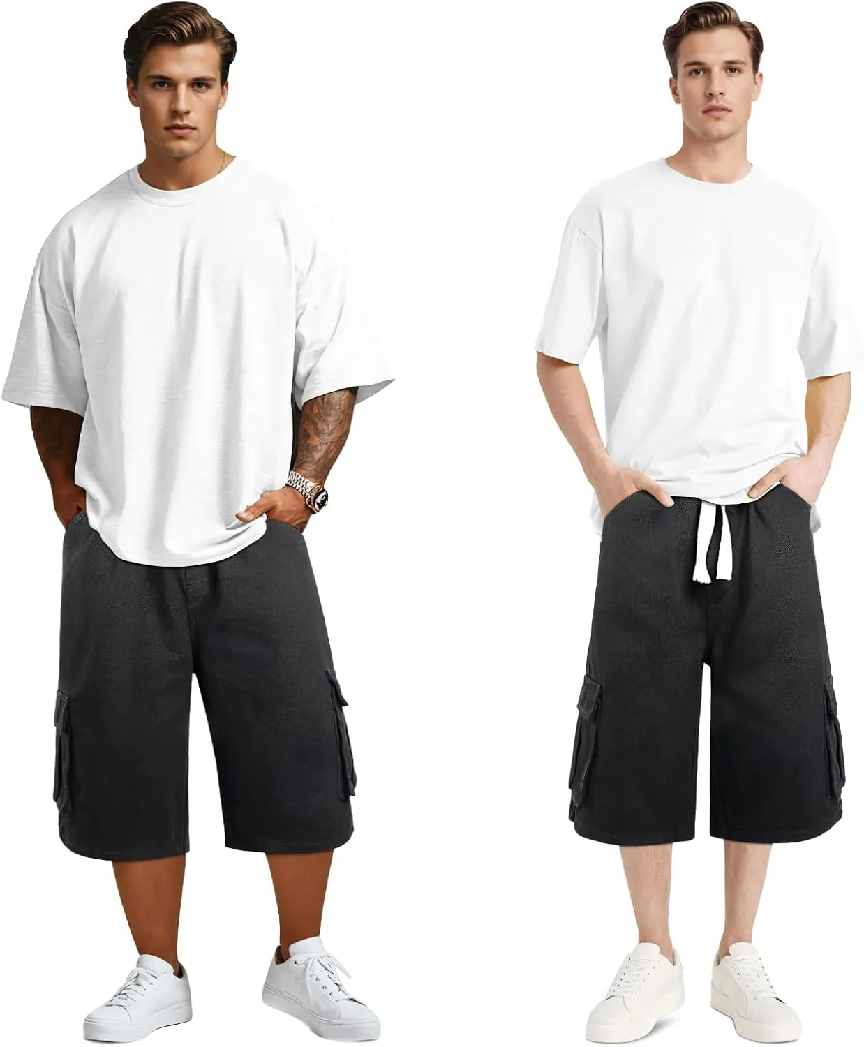 Men Baggy Jean Shorts Streetwear Denim Shorts Cargo Stretch Waist Jorts 15 Inch Inseam