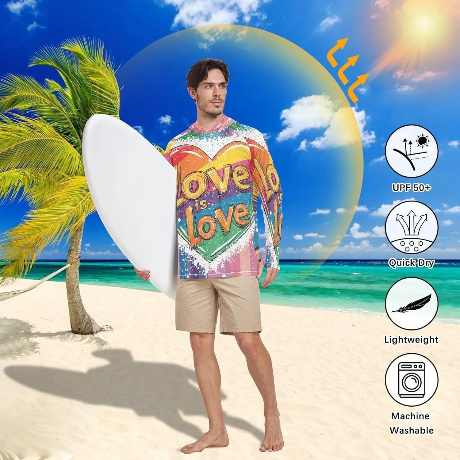 Men Sun Protection Hoodies Long Sleeve UPF 50   Sun Shirt with Hood Quick Dry Rash Guard Men Swim Shirt