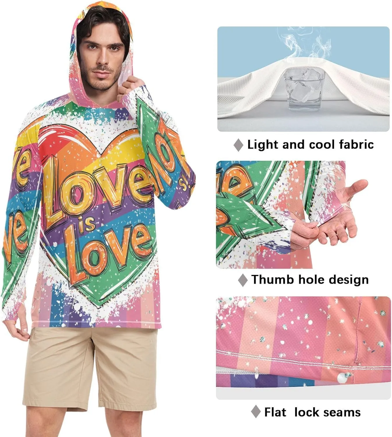 Men Sun Protection Hoodies Long Sleeve UPF 50   Sun Shirt with Hood Quick Dry Rash Guard Men Swim Shirt
