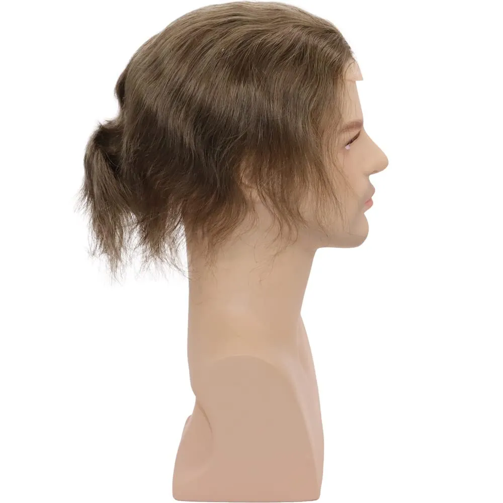 Men toupee Toupee for Men Wigs Hand Tied Swiss Lace Front with Monofilament and Poly Coating Around European Human Hair Replacement Systems Man Hairpiece 10x8 inches(#17 Light Blonde Brown