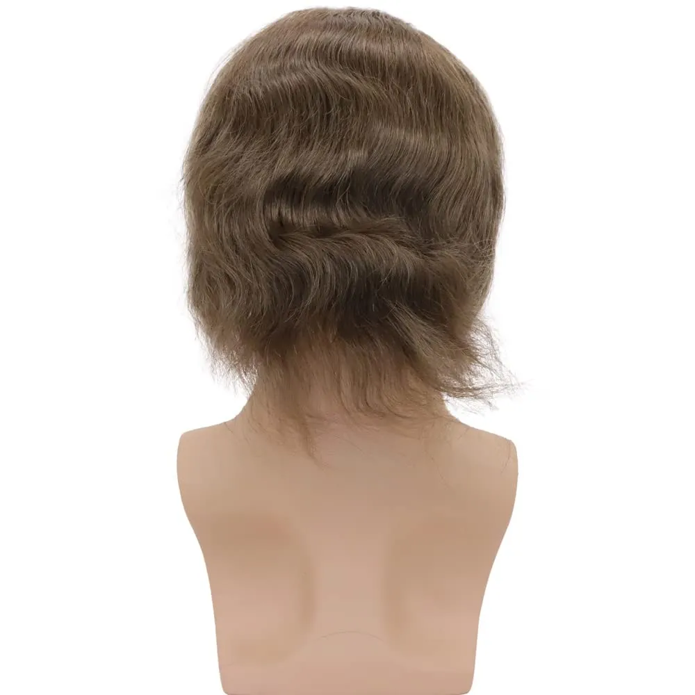 Men toupee Toupee for Men Wigs Hand Tied Swiss Lace Front with Monofilament and Poly Coating Around European Human Hair Replacement Systems Man Hairpiece 10x8 inches(#17 Light Blonde Brown