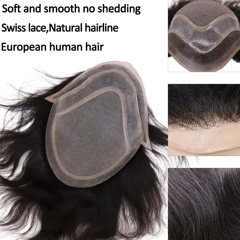 Men toupee Toupee for Men Wigs Hand Tied Swiss Lace Front with Monofilament and Poly Coating Around European Human Hair Replacement Systems Man Hairpiece 10x8 inches(#17 Light Blonde Brown