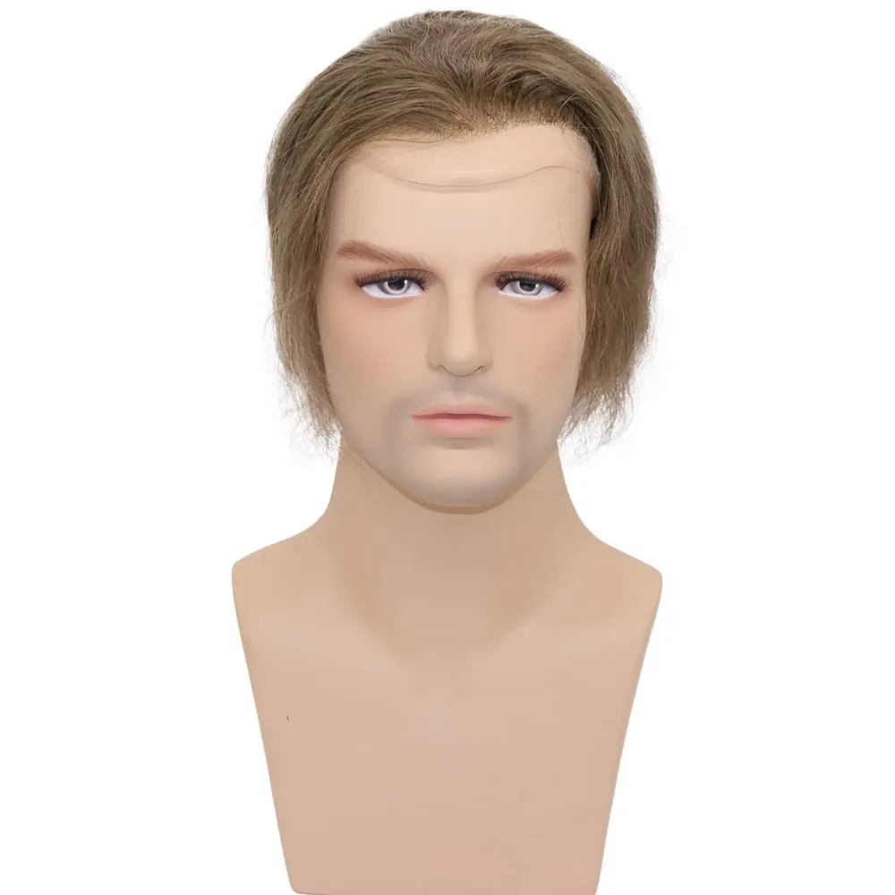 Men toupee Toupee for Men Wigs Hand Tied Swiss Lace Front with Monofilament and Poly Coating Around European Human Hair Replacement Systems Man Hairpiece 10x8 inches(#17 Light Blonde Brown