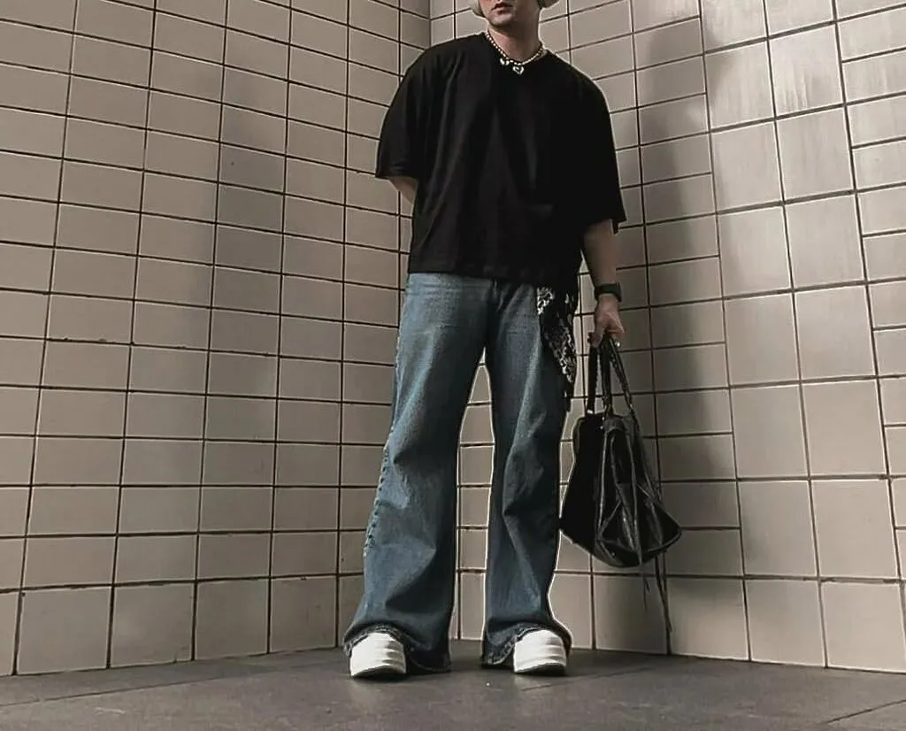 Men Y2k Skater Jeans Vintage Low Rise Baggy Straight Leg Jeans Casual Stretch Loose Fit Denim Pants Streetwear