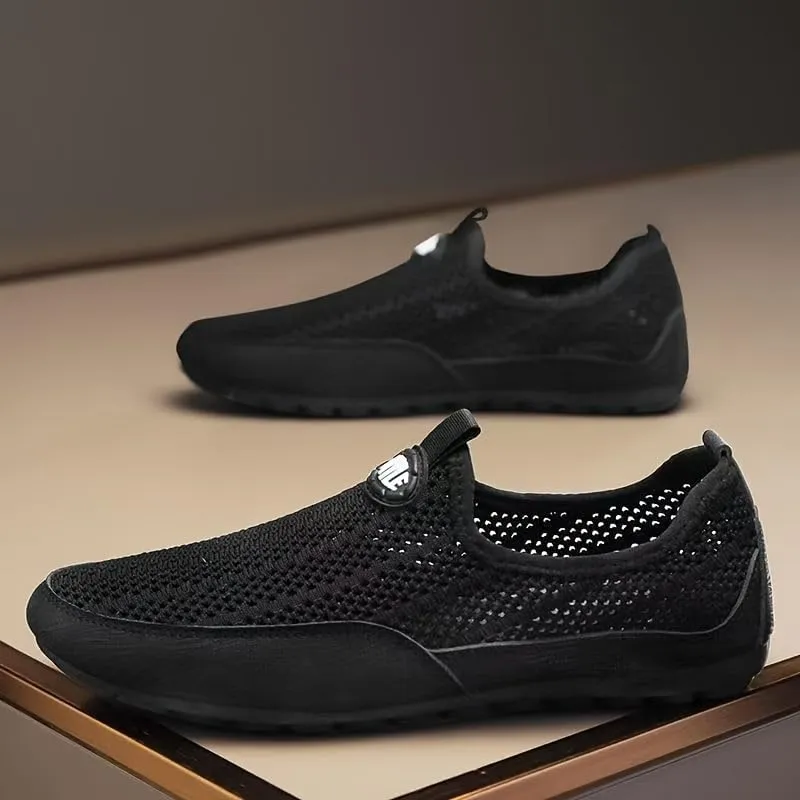 Men's Breathable Slip-On Sneakers - Airy Knit Design with Flexible Sole and EVA Insole,