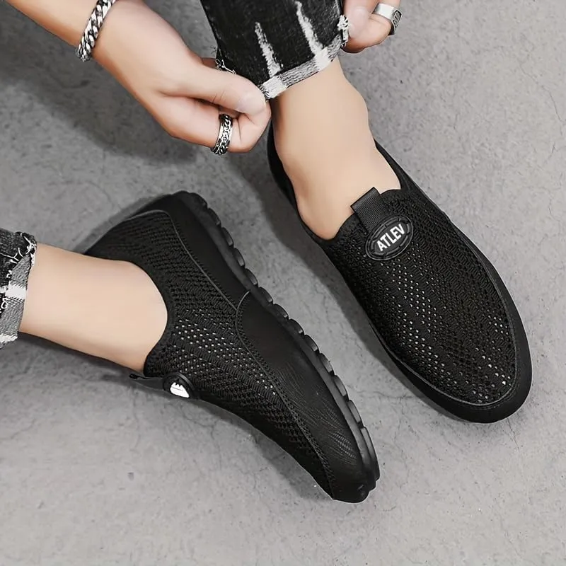 Men's Breathable Slip-On Sneakers - Airy Knit Design with Flexible Sole and EVA Insole,