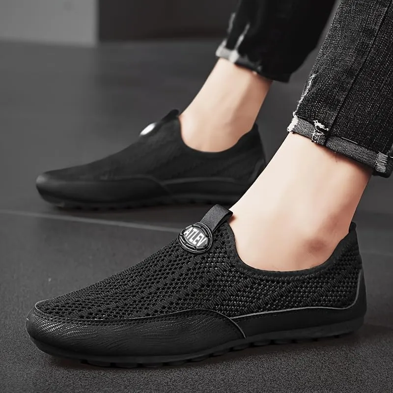 Men's Breathable Slip-On Sneakers - Airy Knit Design with Flexible Sole and EVA Insole,