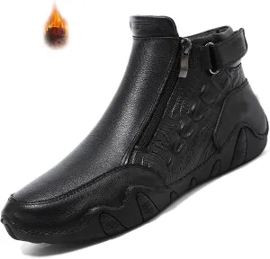 Mens Casual Ltalian Handmade High Boots Side Zipper Alligator Printed Soft Leather Chukka Ankle Bootie Warm Velvet Business Dress High-Top Flat Bootie