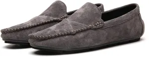 Men's Classic Moccasin Soft Comfort Suede Loafers British Minimalist Flat Driving Slip On Shoes Gray 10 Men US 10.63''Heel to Toe