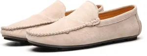 Men's Classic Moccasin Soft Comfort Suede Loafers British Minimalist Flat Driving Slip On Shoes White 11.5 Men US 11.22''Heel to Toe