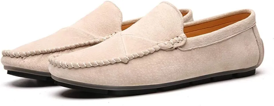 Men's Classic Moccasin Soft Comfort Suede Loafers British Minimalist Flat Driving Slip On Shoes White 11.5 Men US 11.22''Heel to Toe