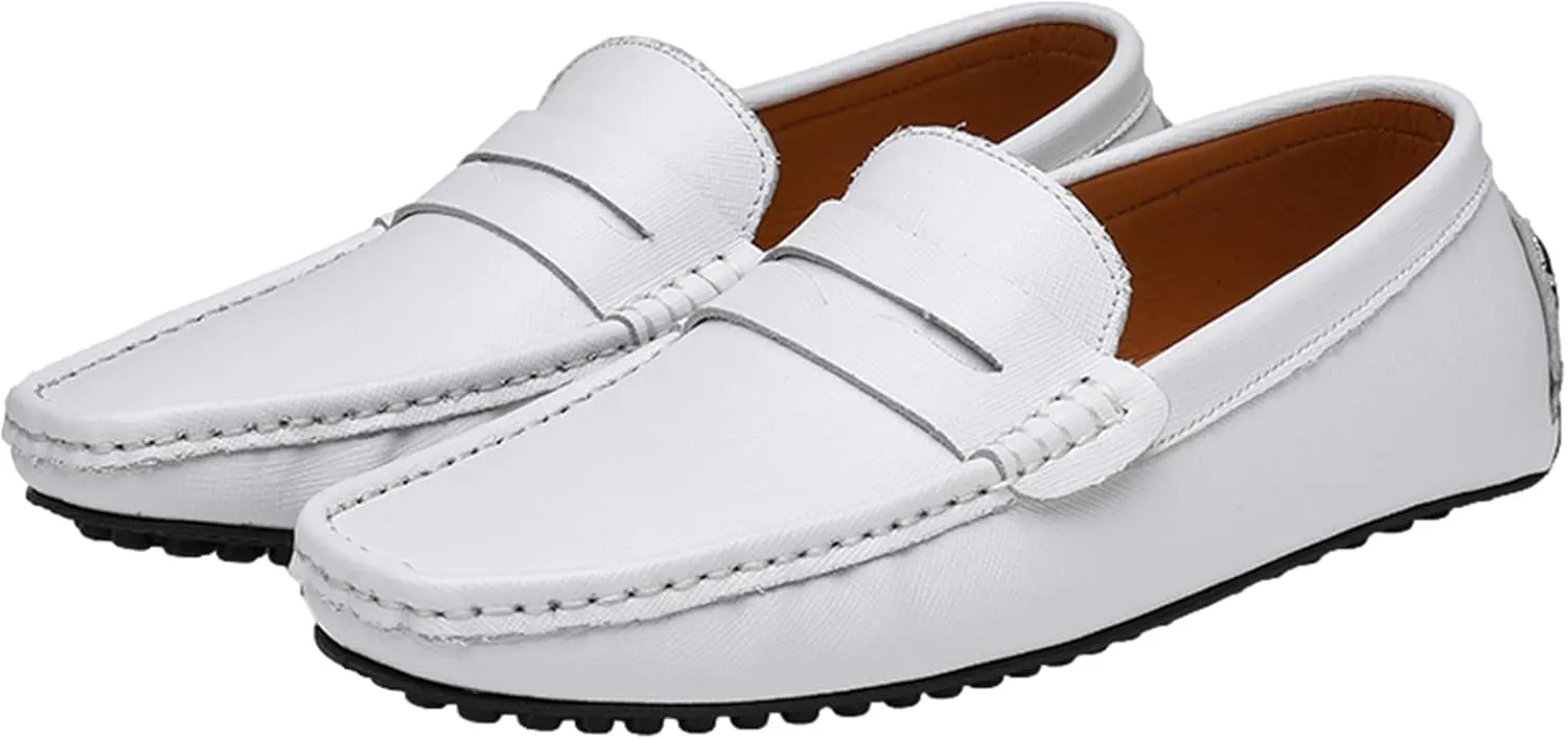 Men's Classic Penny Loafers Flat Slip-On Soft Split Leather Moccasins Driving Shoes