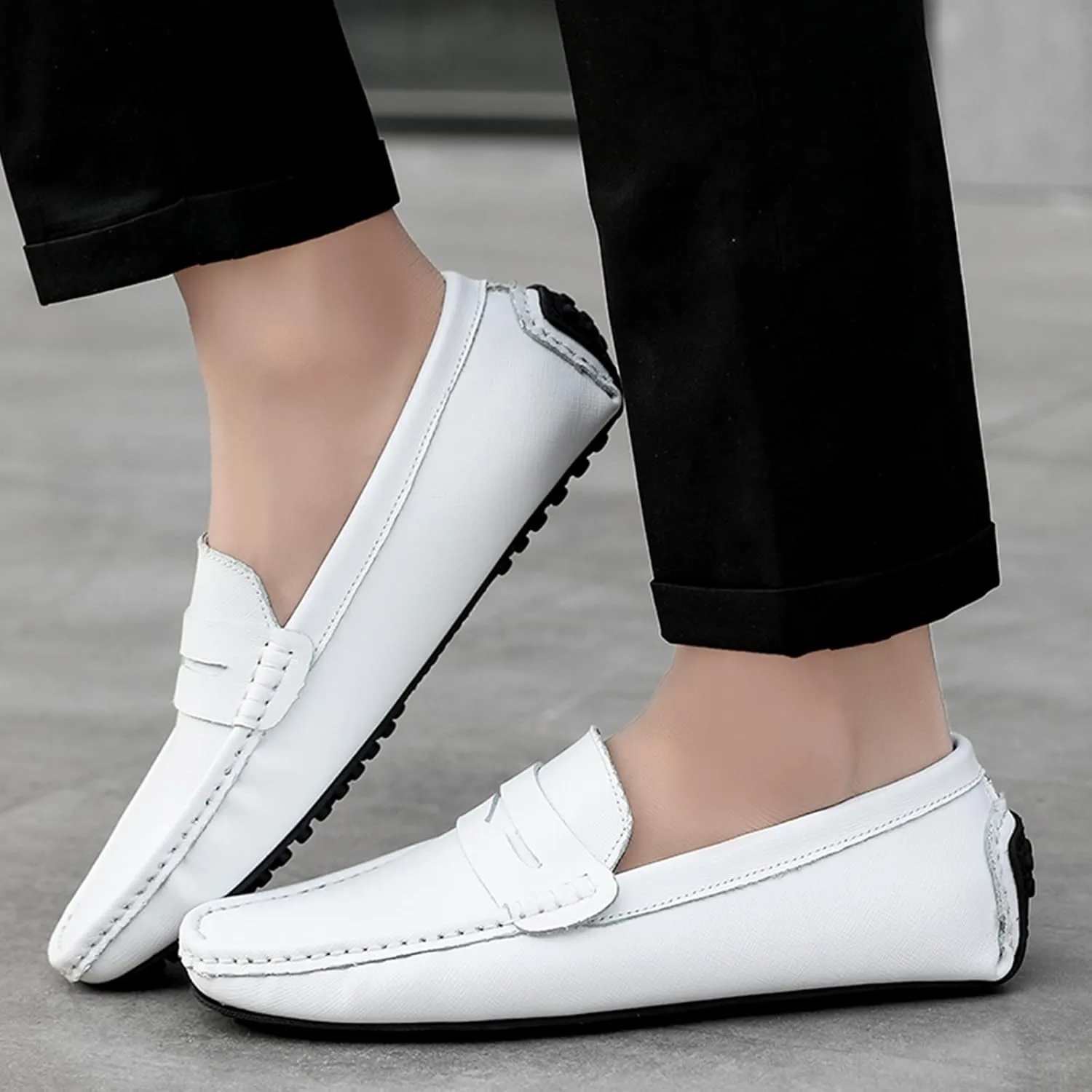 Men's Classic Penny Loafers Flat Slip-On Soft Split Leather Moccasins Driving Shoes