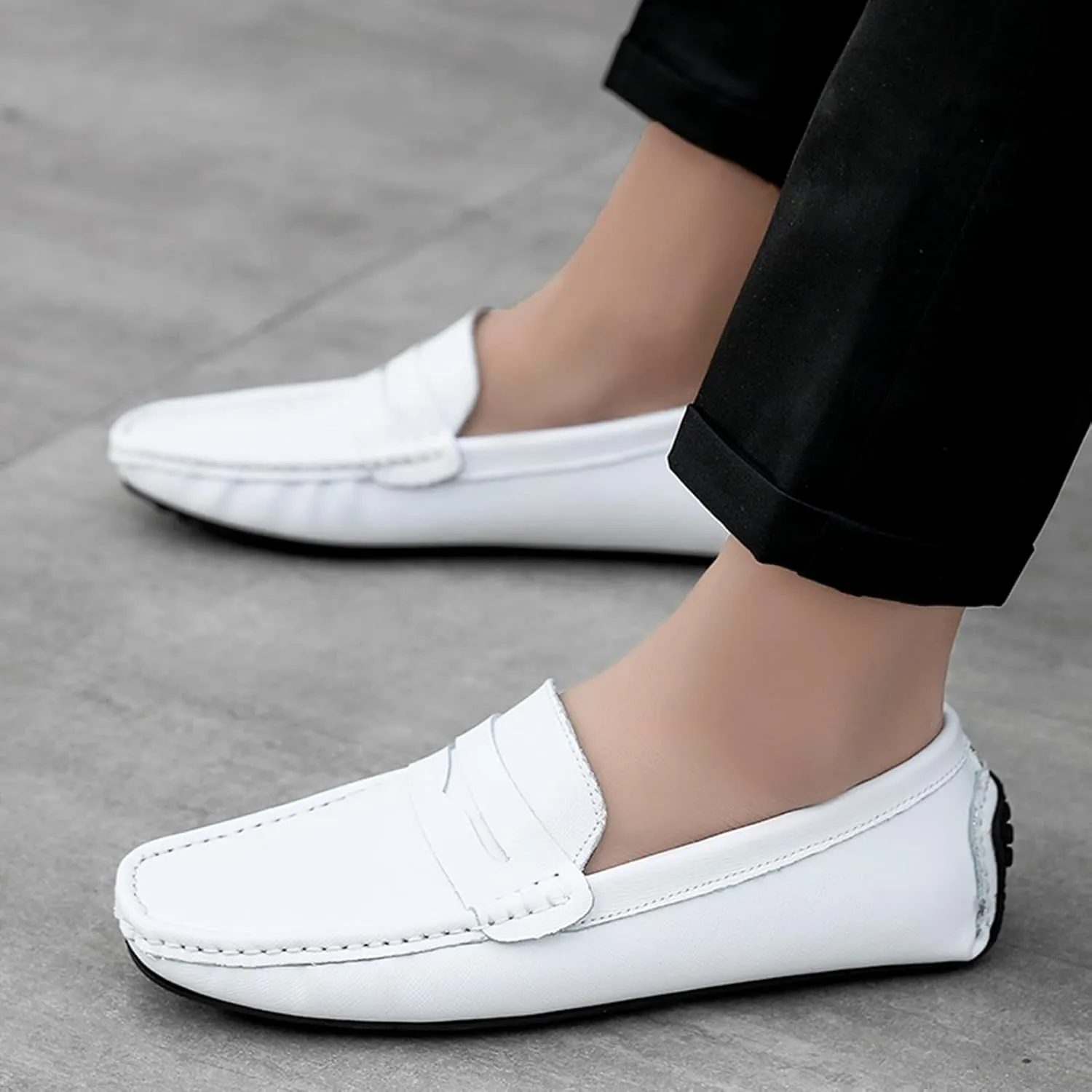 Men's Classic Penny Loafers Flat Slip-On Soft Split Leather Moccasins Driving Shoes