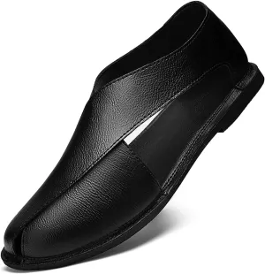 Men's Genuine Leather SOFE Sole Flat Sandals,Summer Outdoor Comfortable Slip On Soft Walking Driving Shoes Casual Fisherman Beach Shoes