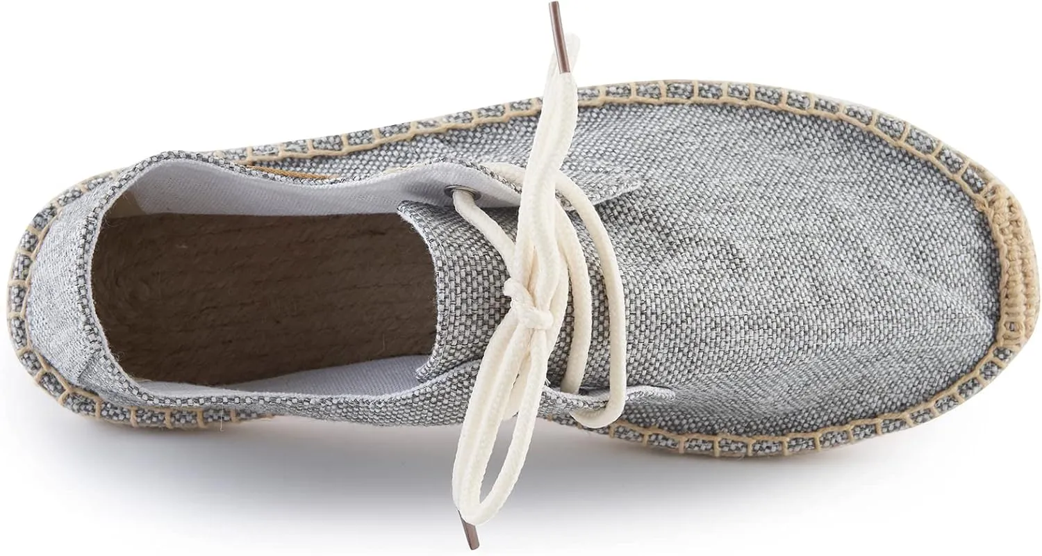 Men's Lace up Casual Canvas Slip on Flat Espadrille Shoes