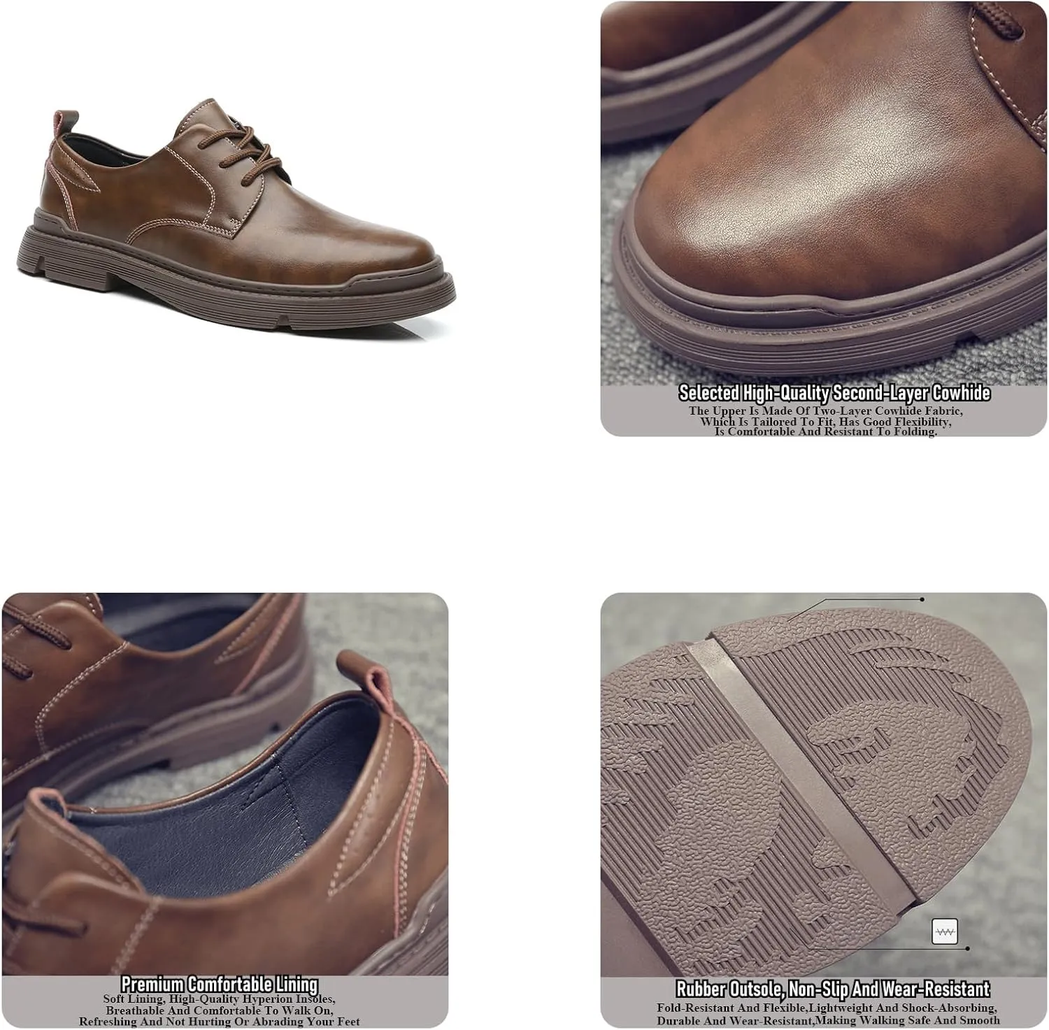 Men's Leather Handmade Flat Casual Oxford Shoes,Lace-Up Comfortable Non-Slip Dress Sneakers,Business Meeting Office Work Shoes