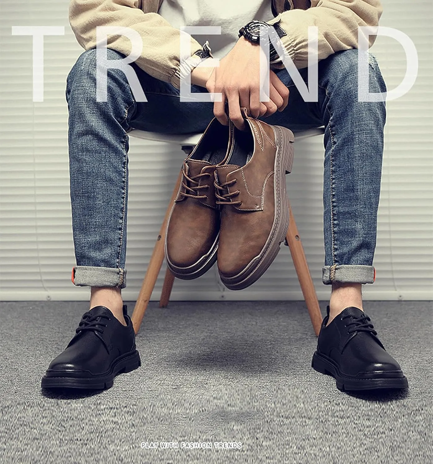 Men's Leather Handmade Flat Casual Oxford Shoes,Lace-Up Comfortable Non-Slip Dress Sneakers,Business Meeting Office Work Shoes