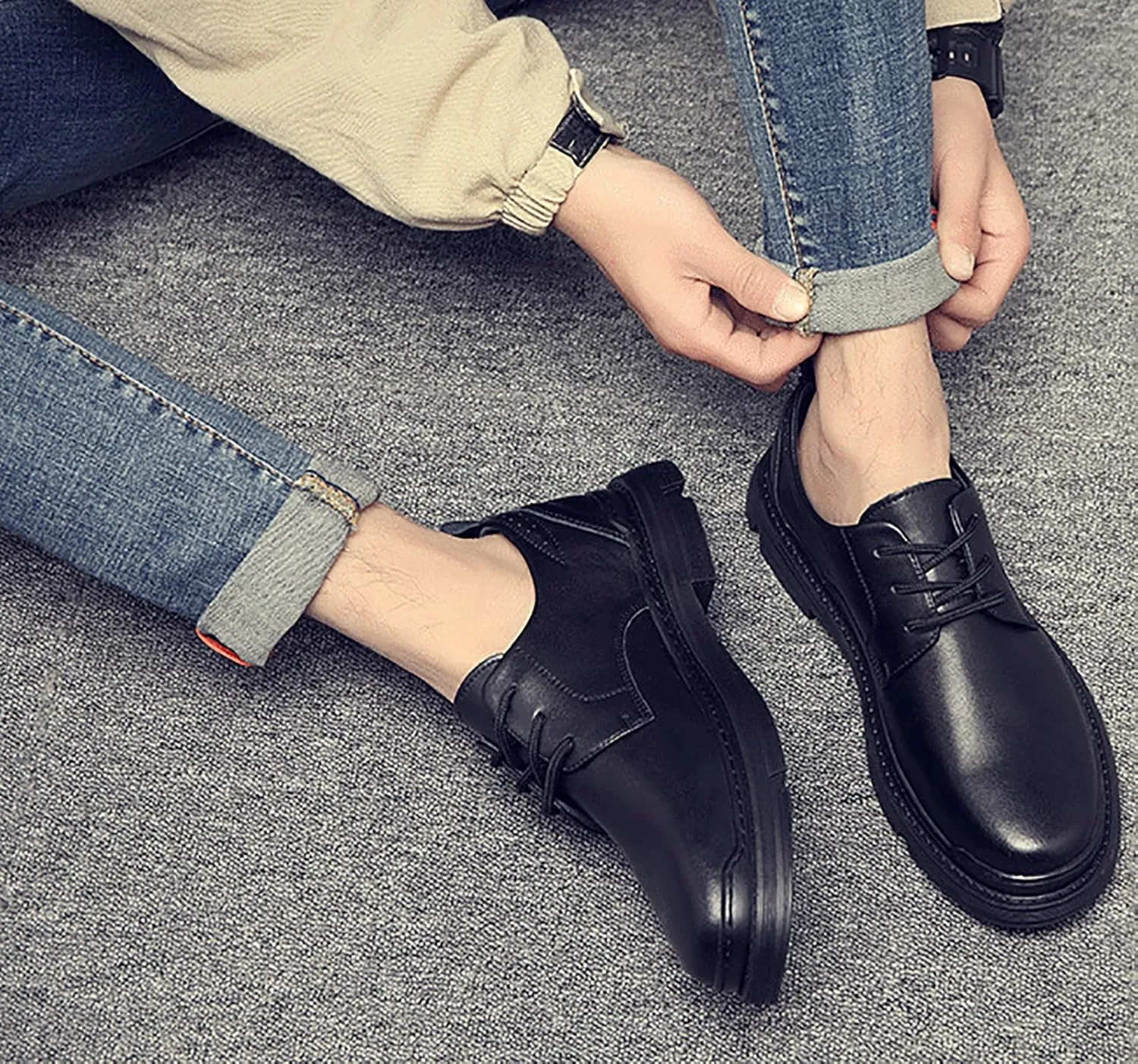 Men's Leather Handmade Flat Casual Oxford Shoes,Lace-Up Comfortable Non-Slip Dress Sneakers,Business Meeting Office Work Shoes