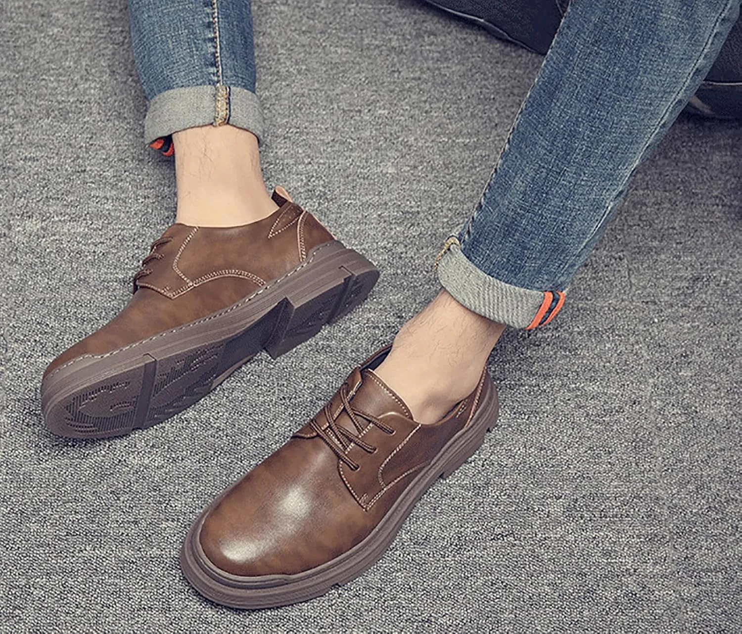 Men's Leather Handmade Flat Casual Oxford Shoes,Lace-Up Comfortable Non-Slip Dress Sneakers,Business Meeting Office Work Shoes