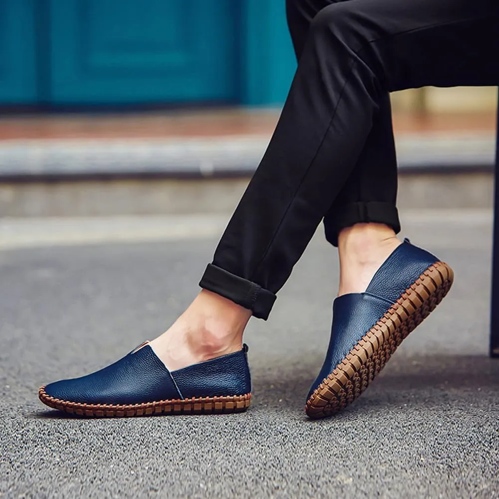 Men's Lightweight Casual Genuine Leather Slip On Penny Loafer Flats Soft Driving Walking Shoes