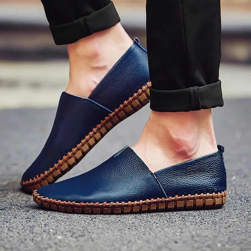 Men's Lightweight Casual Genuine Leather Slip On Penny Loafer Flats Soft Driving Walking Shoes