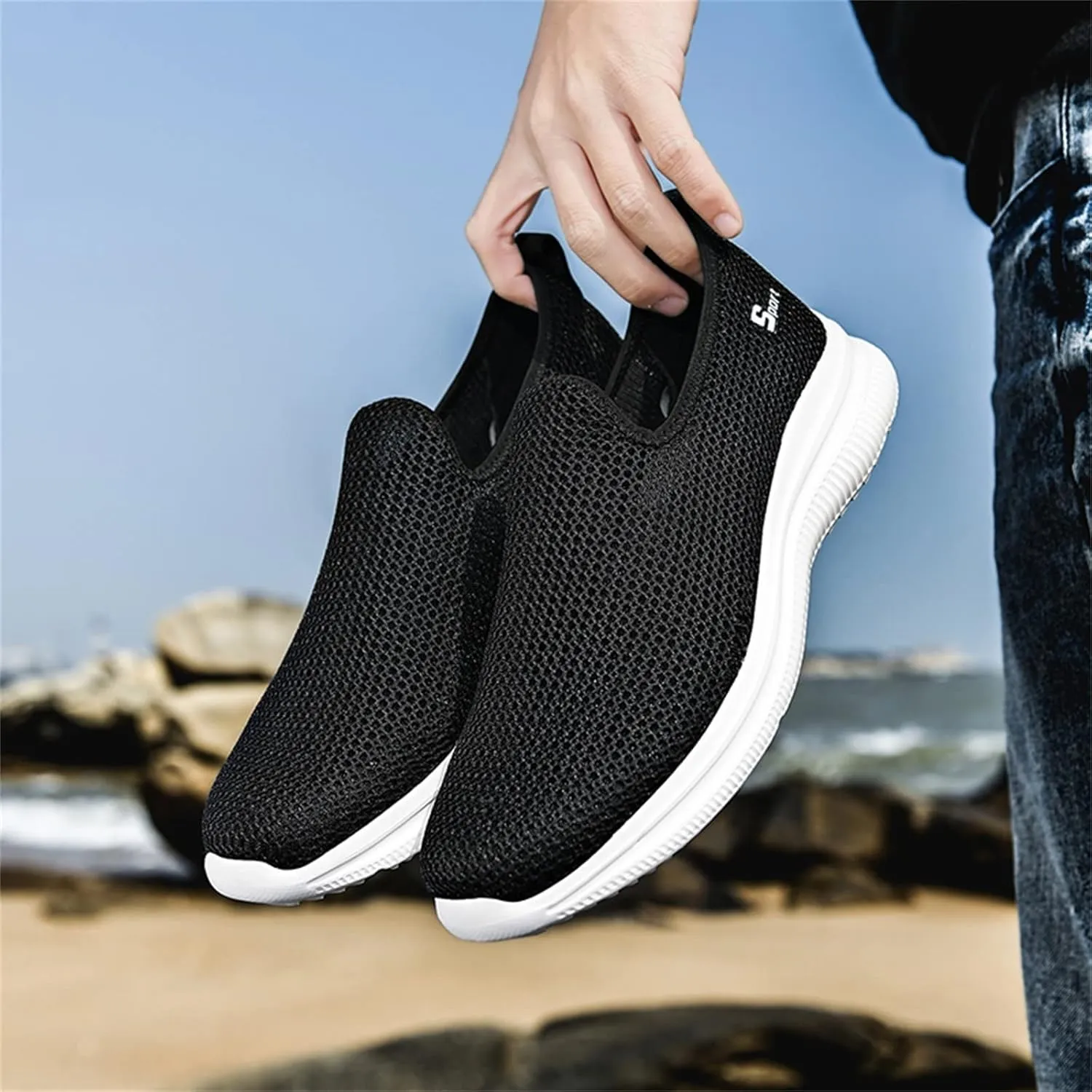 Men's Mesh Slip-On Loafers, Classic Stylish Sneakers, Flat-Soled Casual Lightweight Slipper Comfortable Breathable Walking Shoes, Soft Non-Slip Sole