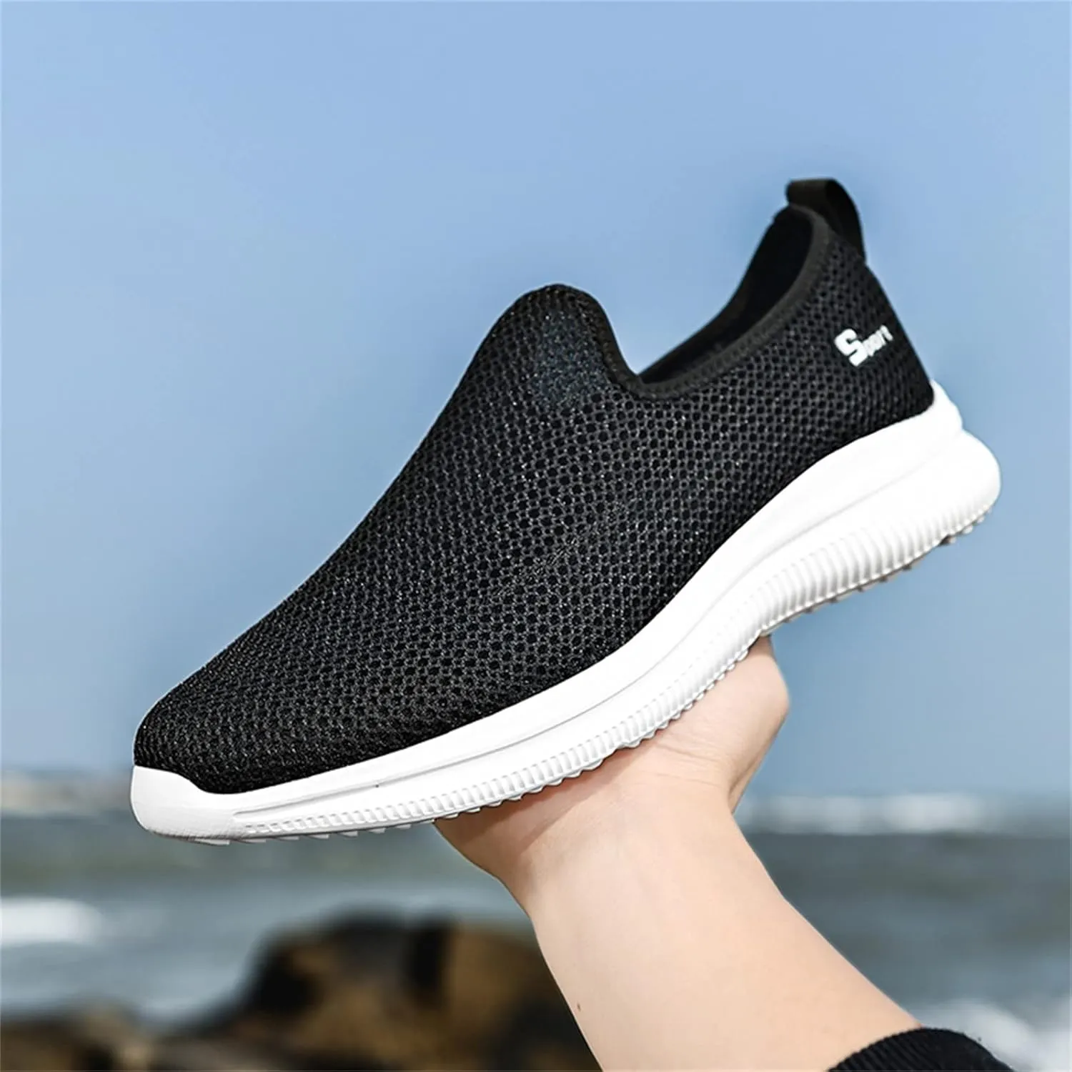Men's Mesh Slip-On Loafers, Classic Stylish Sneakers, Flat-Soled Casual Lightweight Slipper Comfortable Breathable Walking Shoes, Soft Non-Slip Sole