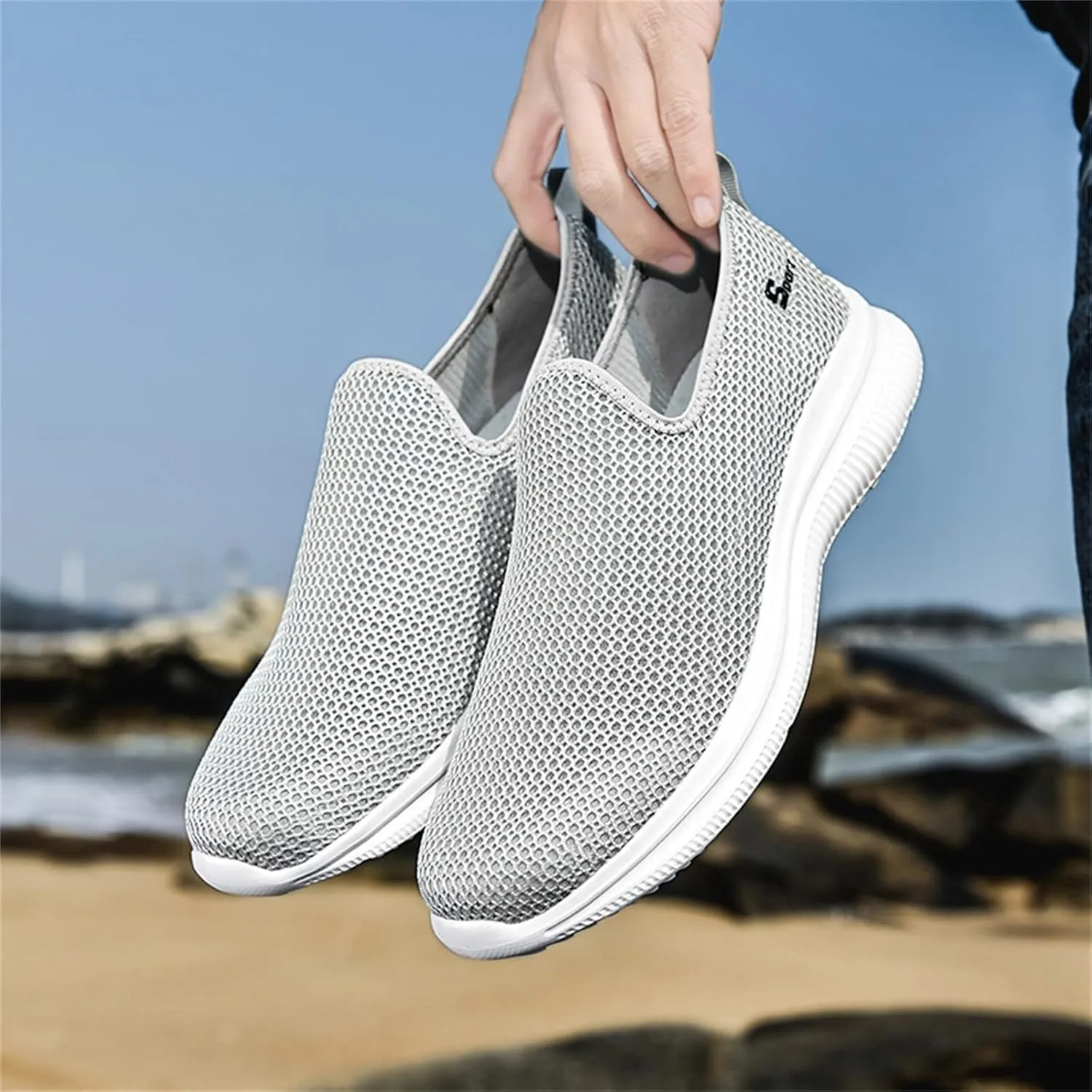 Men's Mesh Slip-On Loafers, Classic Stylish Sneakers, Flat-Soled Casual Lightweight Slipper Comfortable Breathable Walking Shoes, Soft Non-Slip Sole