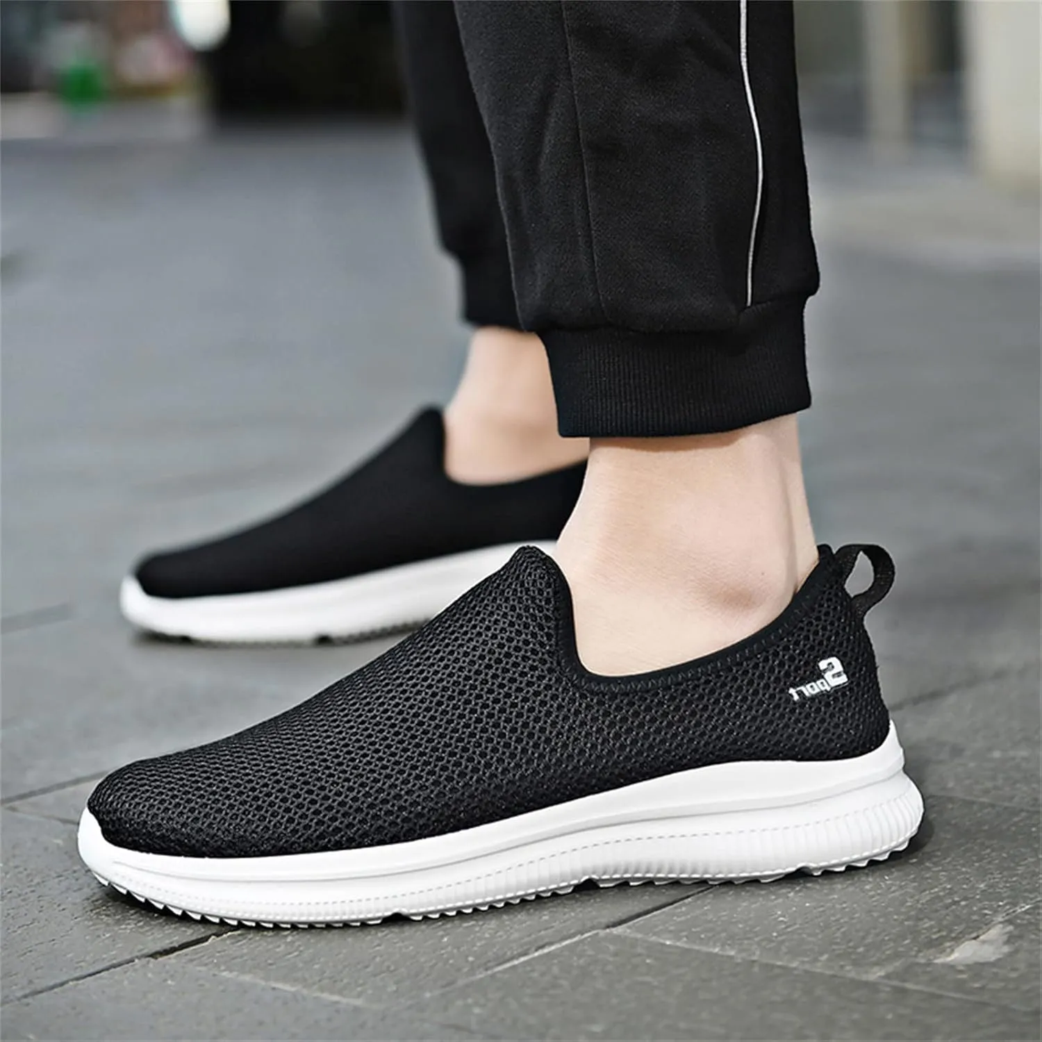 Men's Mesh Slip-On Loafers, Classic Stylish Sneakers, Flat-Soled Casual Lightweight Slipper Comfortable Breathable Walking Shoes, Soft Non-Slip Sole