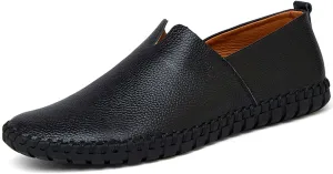 Men's Retro Hand-Stitched Leather Soft-Soled Loafers Fashion Casual Comfortable Soft Non-Slip Walking Shoes