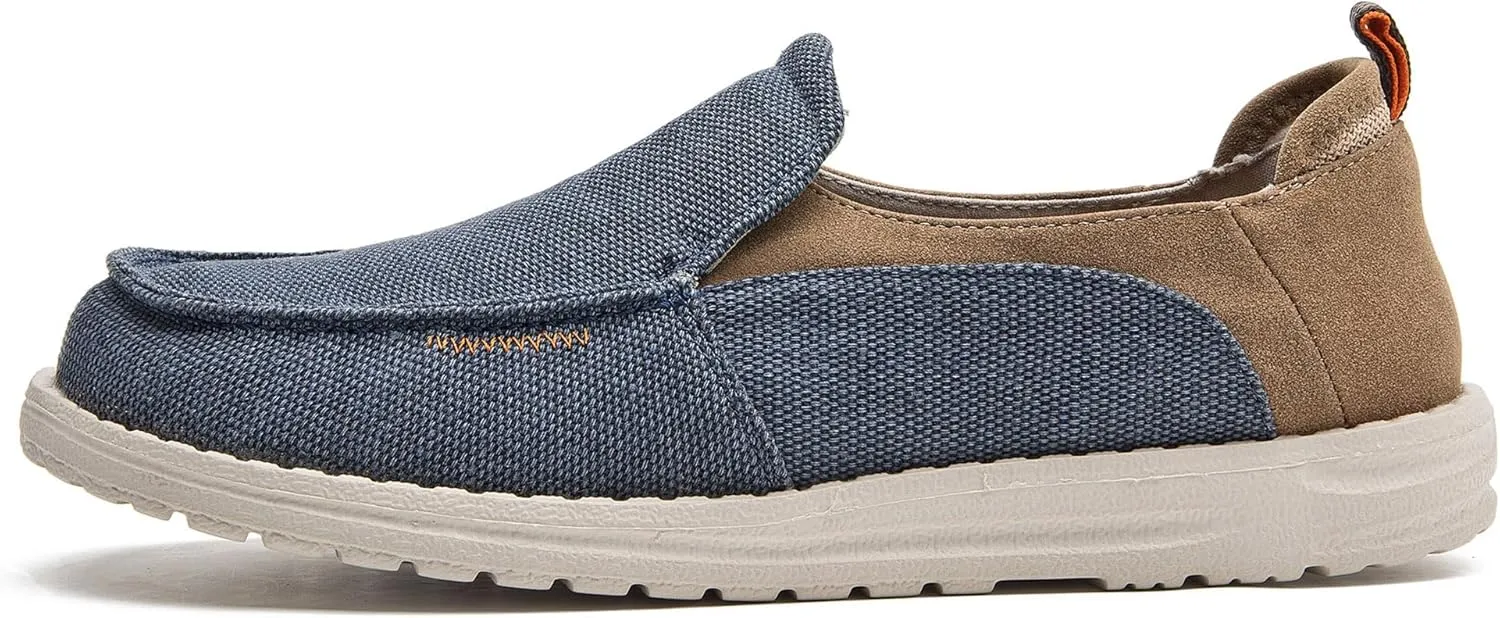 Men's Slip On Deck Shoes Casual Canvas Loafers Slip-Ons Hands Free Comfortable Stretch Flat Boat Shoes