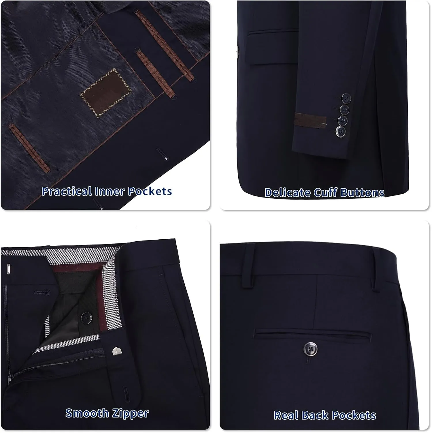 Men's Suit 2 Piece Classic Fit 2 Button Single Breasted Business Jacket Blazer Flat Pants Set