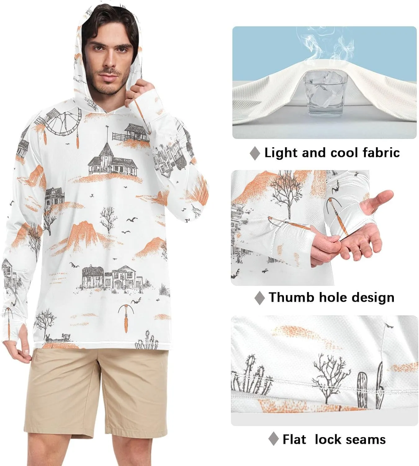 Mens Sun Hoodie Shirts UV Protection Long Sleeve Lightweight UPF 50  Rash Guard UV Shirts