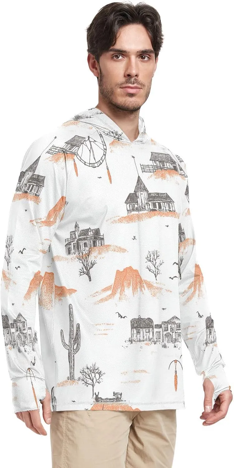 Mens Sun Hoodie Shirts UV Protection Long Sleeve Lightweight UPF 50  Rash Guard UV Shirts