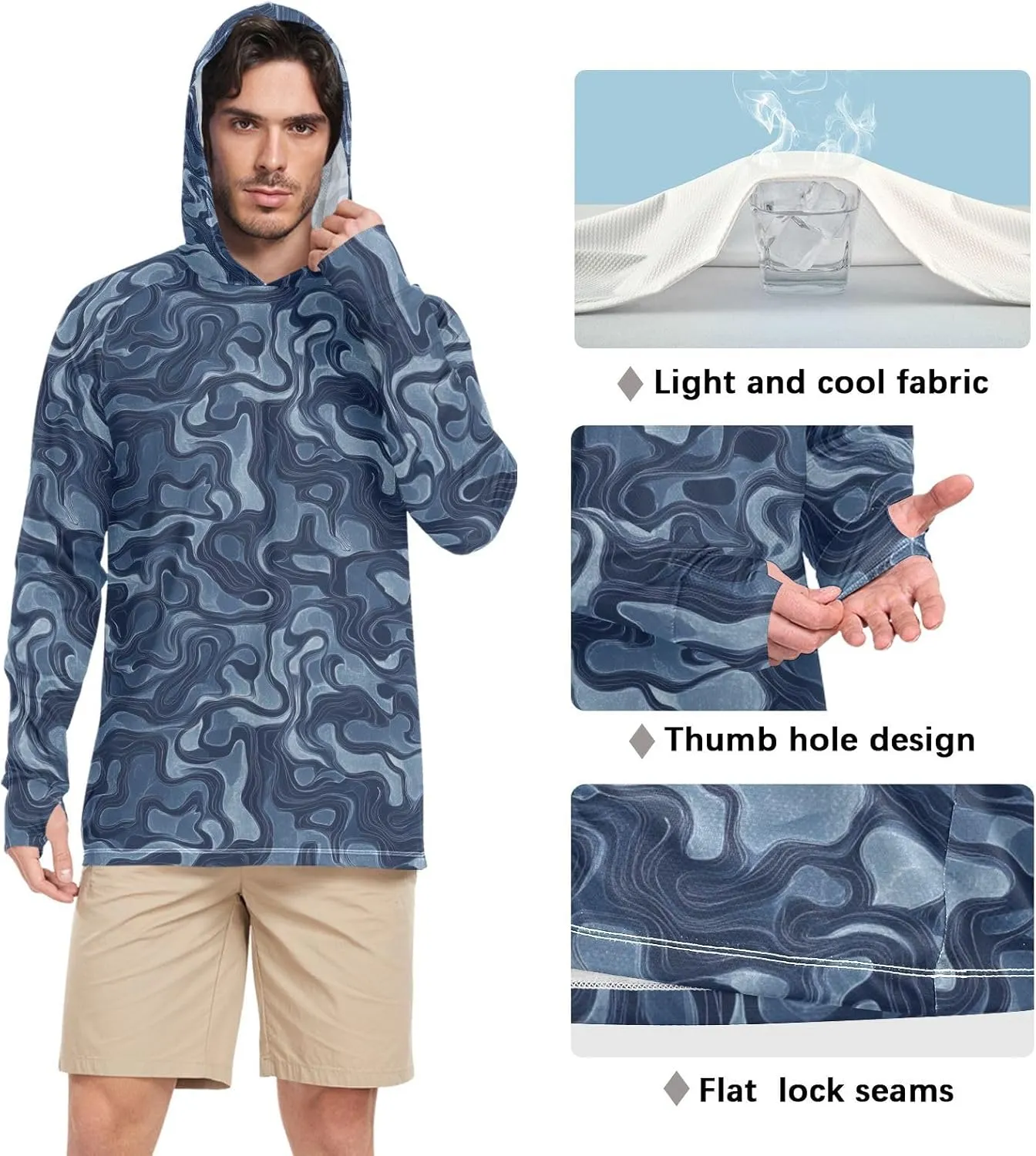 Mens Sun Protection Hoodie Long Sleeve Quick-Dry UPF 50  Rash Guard for Men