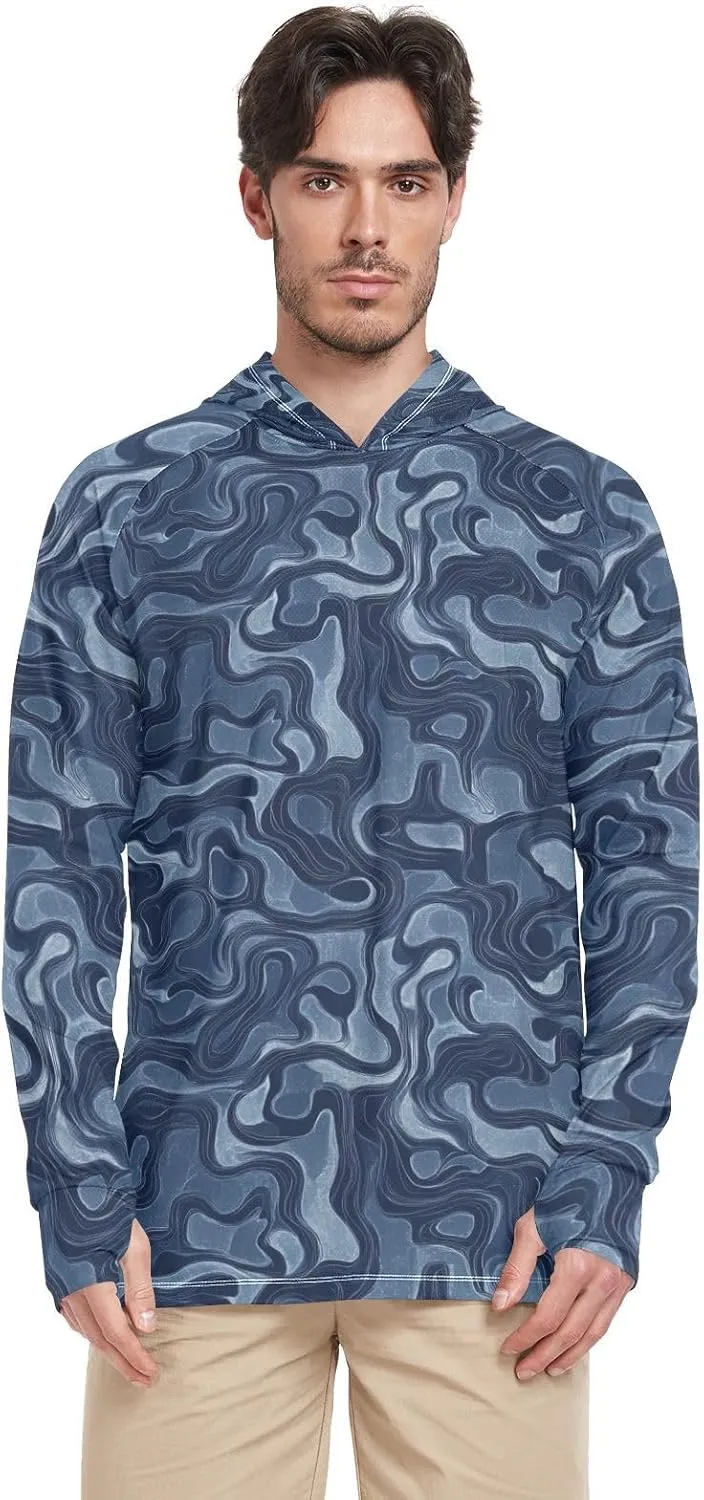 Mens Sun Protection Hoodie Long Sleeve Quick-Dry UPF 50  Rash Guard for Men