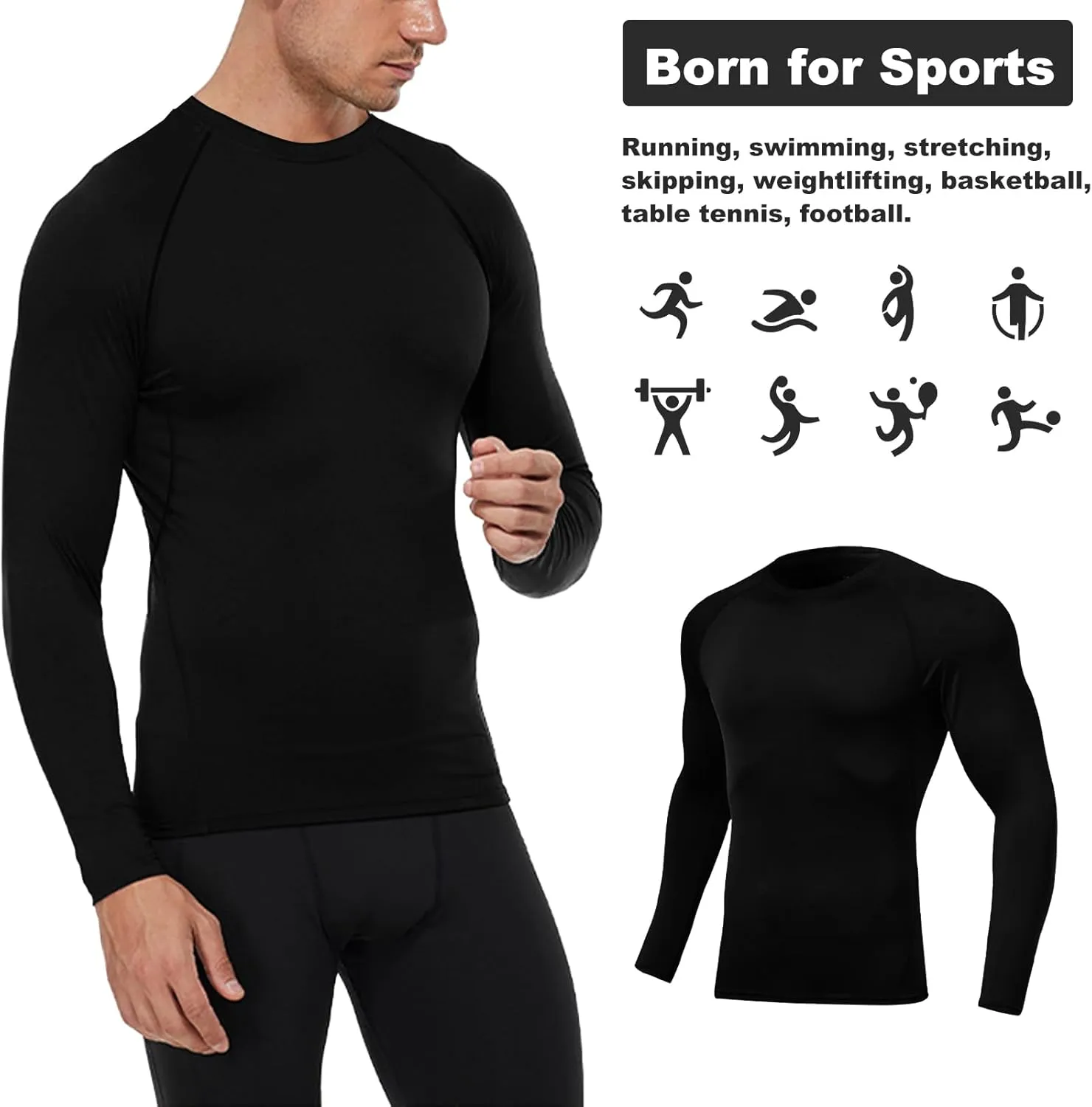 Mens Thermal Compression Shirts Running Long Sleeve Shirts Fleece Lined Undershirts Winter Cold Weather Base Layer