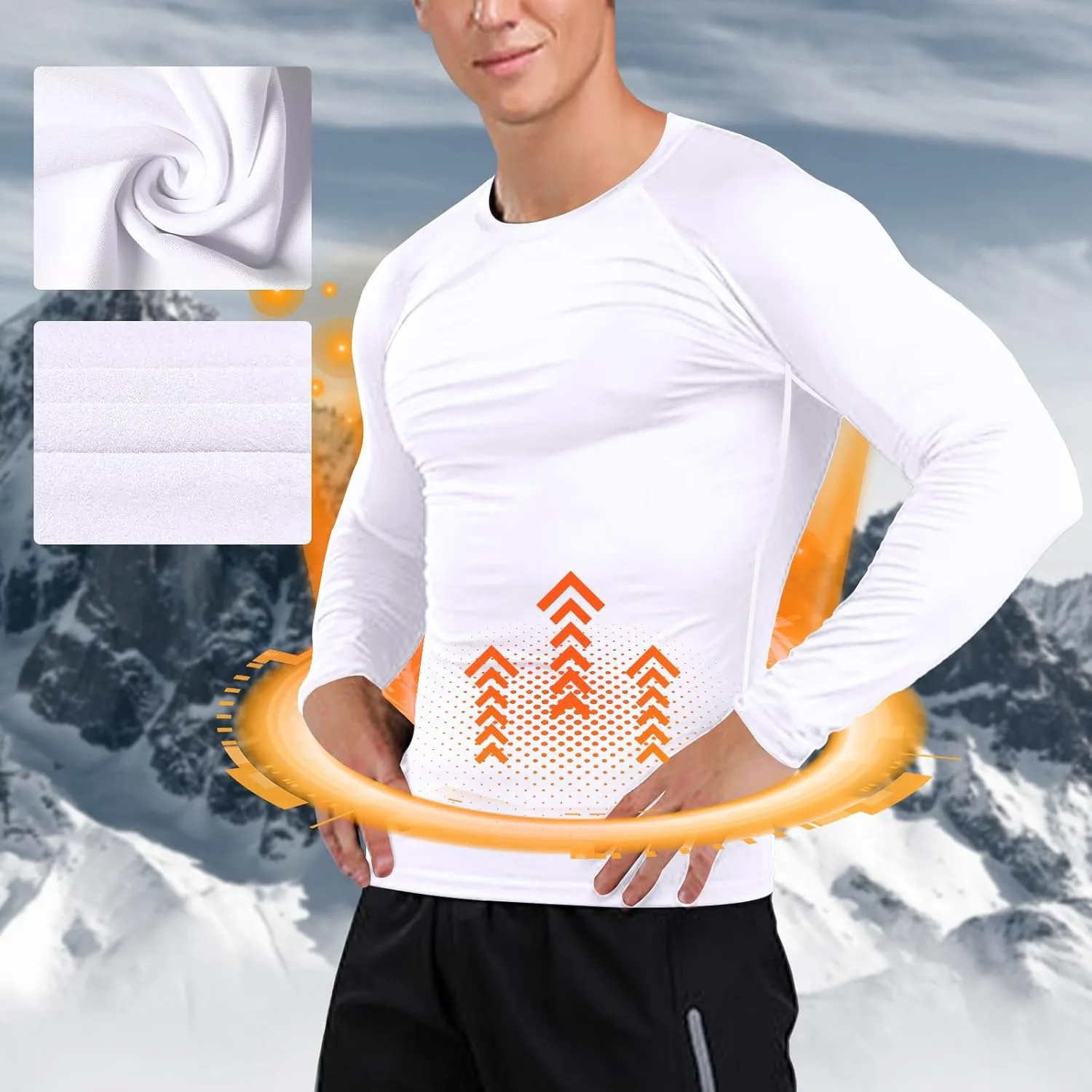 Mens Thermal Compression Shirts Running Long Sleeve Shirts Fleece Lined Undershirts Winter Cold Weather Base Layer