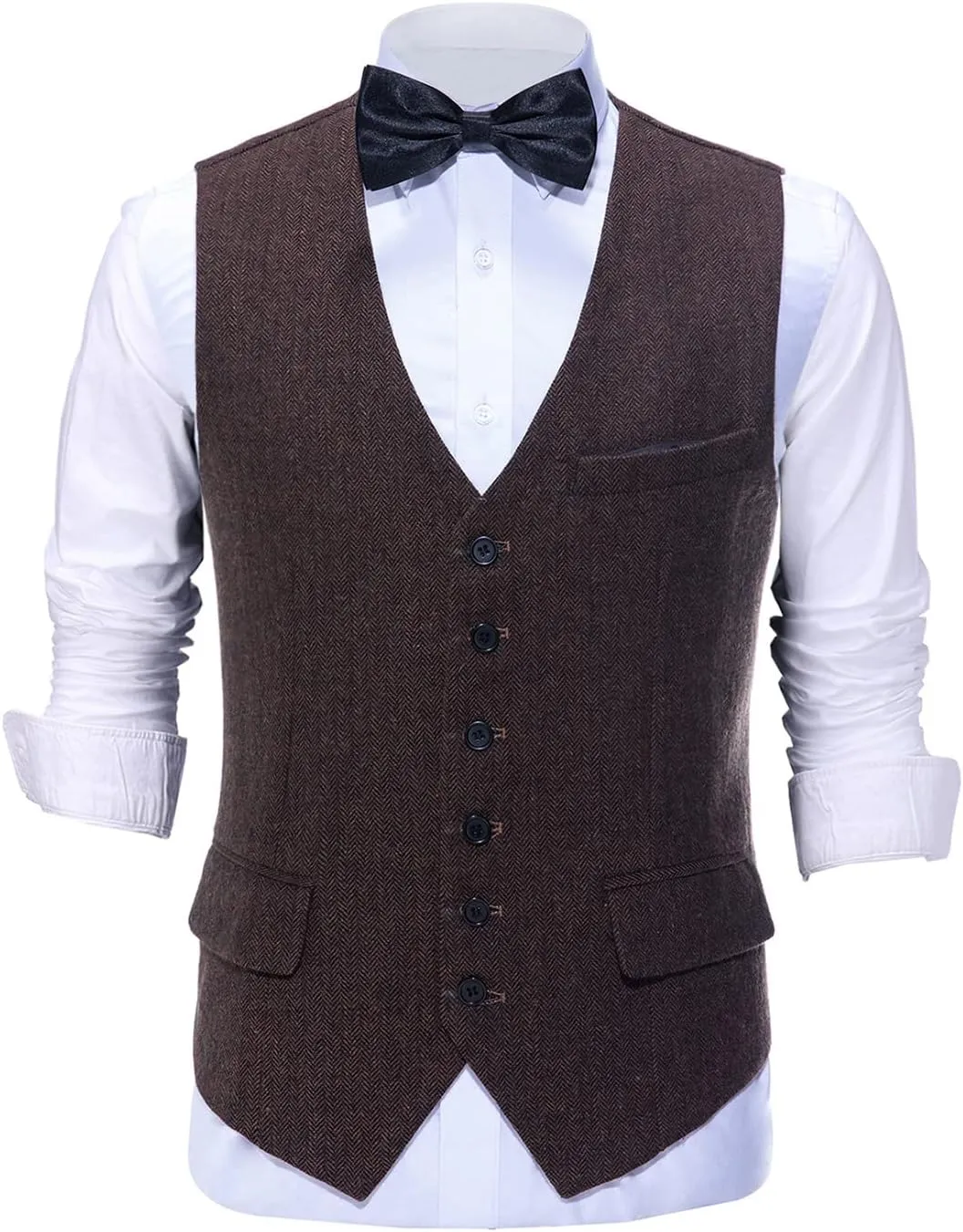 Mens Tweed Herringbone Wedding Suit Prom Tuxedos 3 Piece Peak Lapel Dress