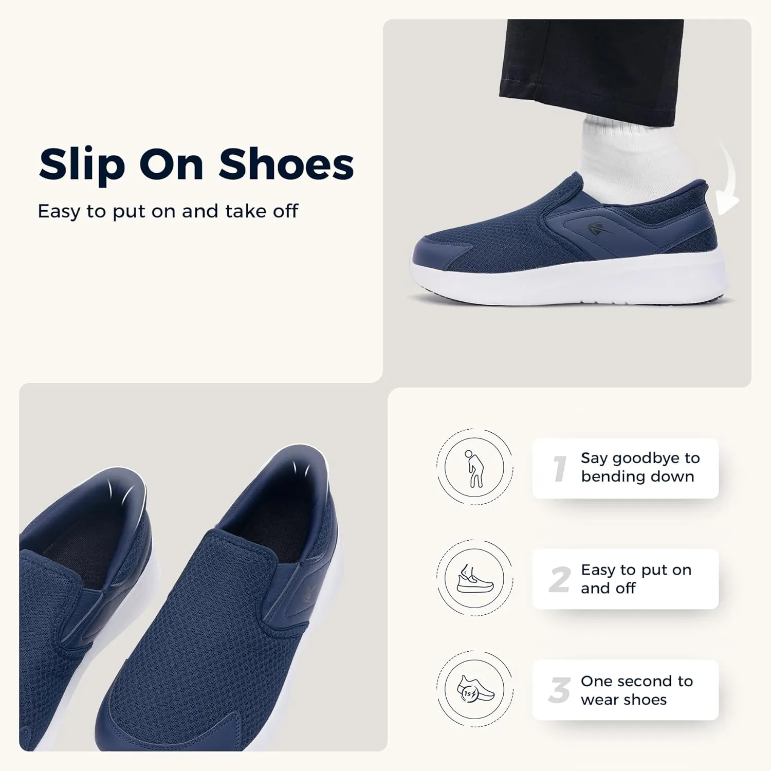 Men's Wide Toe Box Walking Shoes with Arch Support Slip On Tennis Sneakers Zero Drop Minimalist Shoes US 7-12