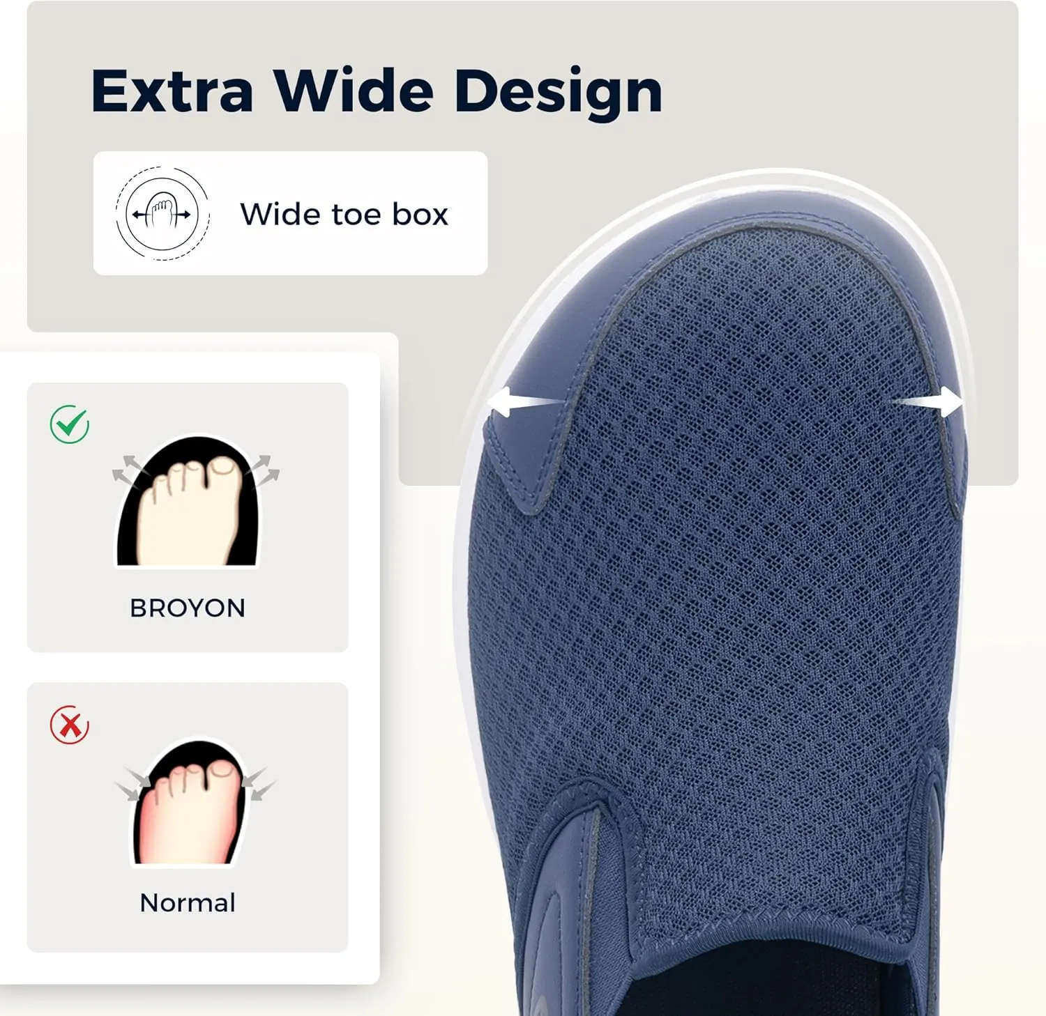 Men's Wide Toe Box Walking Shoes with Arch Support Slip On Tennis Sneakers Zero Drop Minimalist Shoes US 7-12