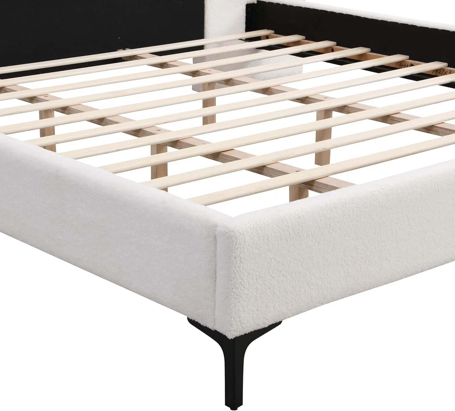 Merax King Size Chic Boucle Upholstered Platform Bed with Integrated Lights and Shelves, Bed Frame with Iron Legs for Teens Adults, White