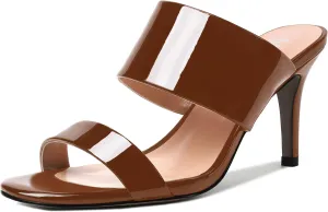 MERRORI Women's Slip On Sexy Party Open Toe Heeled Mule Patent Stiletto High Heel Heeled Sandals 3.3 Inch
