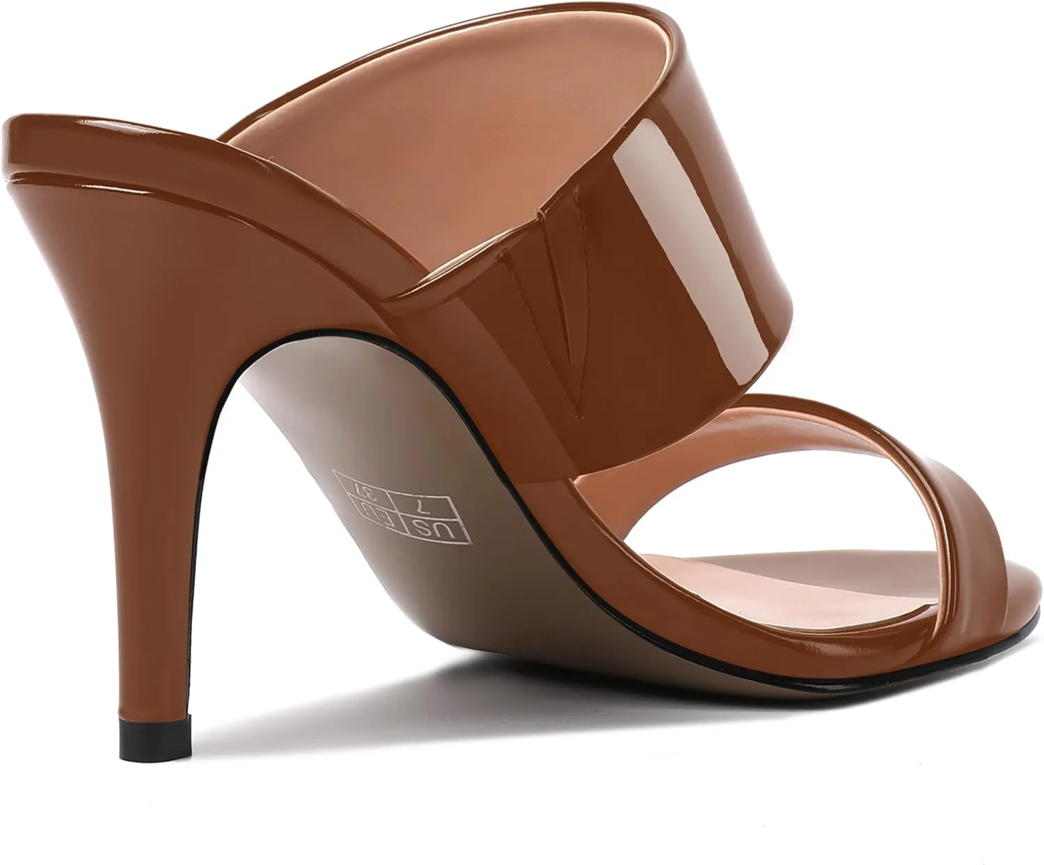 MERRORI Women's Slip On Sexy Party Open Toe Heeled Mule Patent Stiletto High Heel Heeled Sandals 3.3 Inch