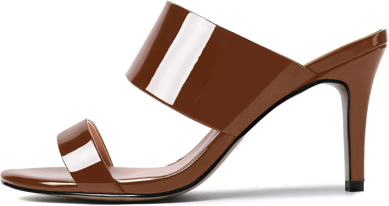 MERRORI Women's Slip On Sexy Party Open Toe Heeled Mule Patent Stiletto High Heel Heeled Sandals 3.3 Inch