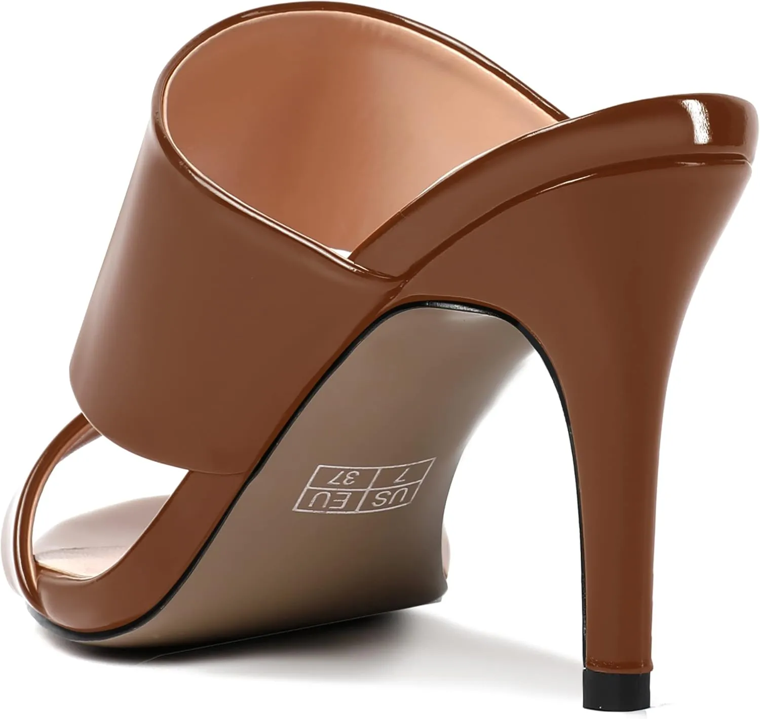 MERRORI Women's Slip On Sexy Party Open Toe Heeled Mule Patent Stiletto High Heel Heeled Sandals 3.3 Inch